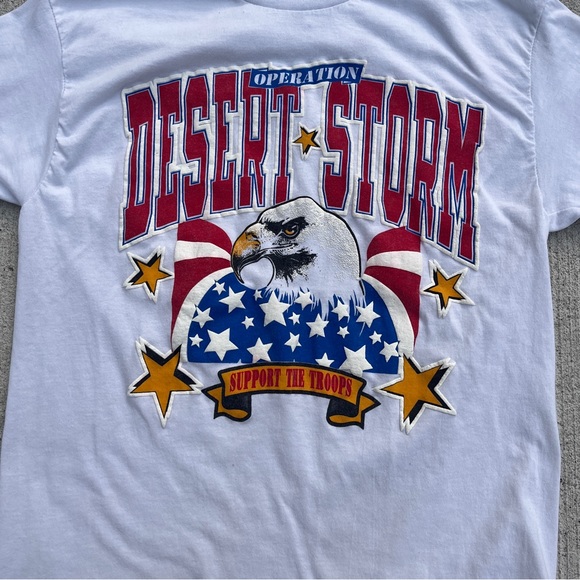 Vintage White Desert Storm USA Americana Military Single Stitch T-shirt Large - Picture 2 of 4